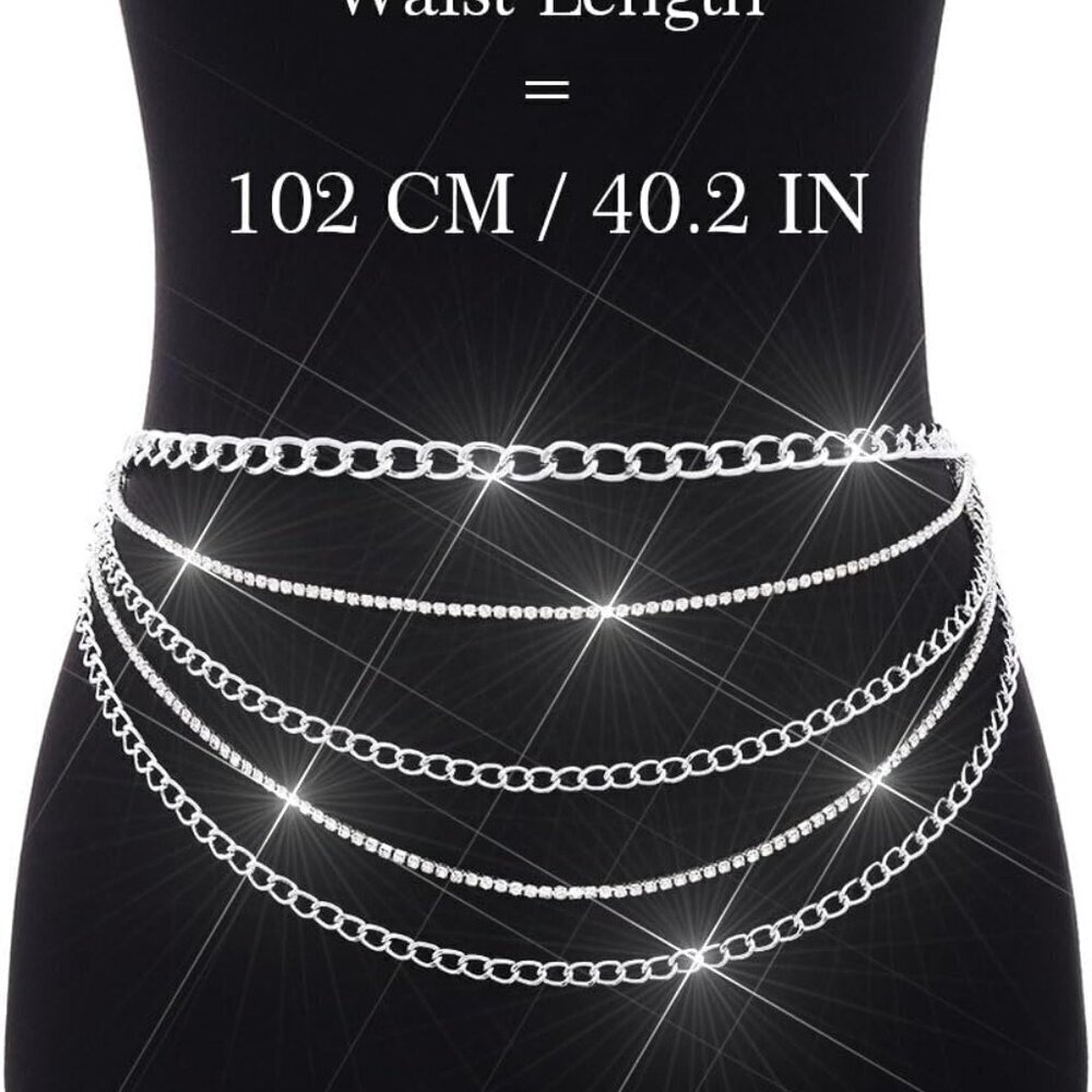 Multilayer Waist Chain Belt Silver Crystal Belly Jewelry Body Accessories for Wo - Picture 5 of 7